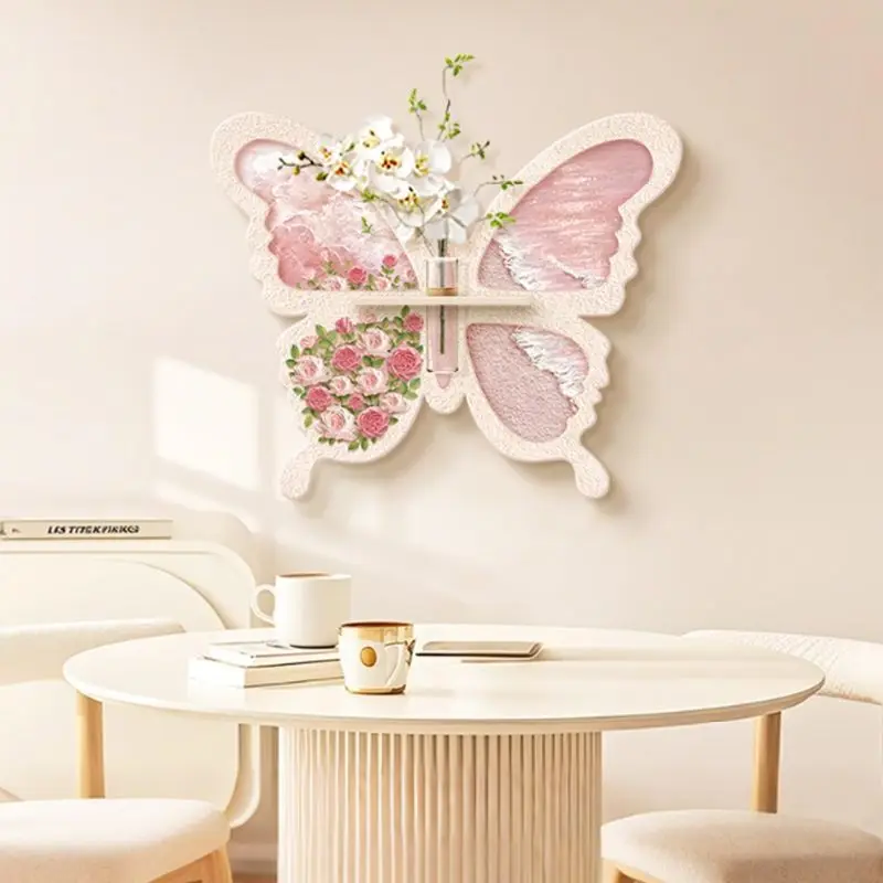 Cream wind butterfly decorative painting roses hydroponic green plants living room hanging  table background wall decoration