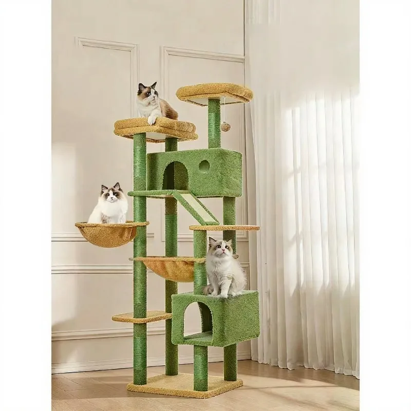 Large Indoor Cat Tree ·Tall Multi-Level Plush Cat Tower, With Natural Sisal Scratching Post, Condos Perches Hammock for Pet Rest