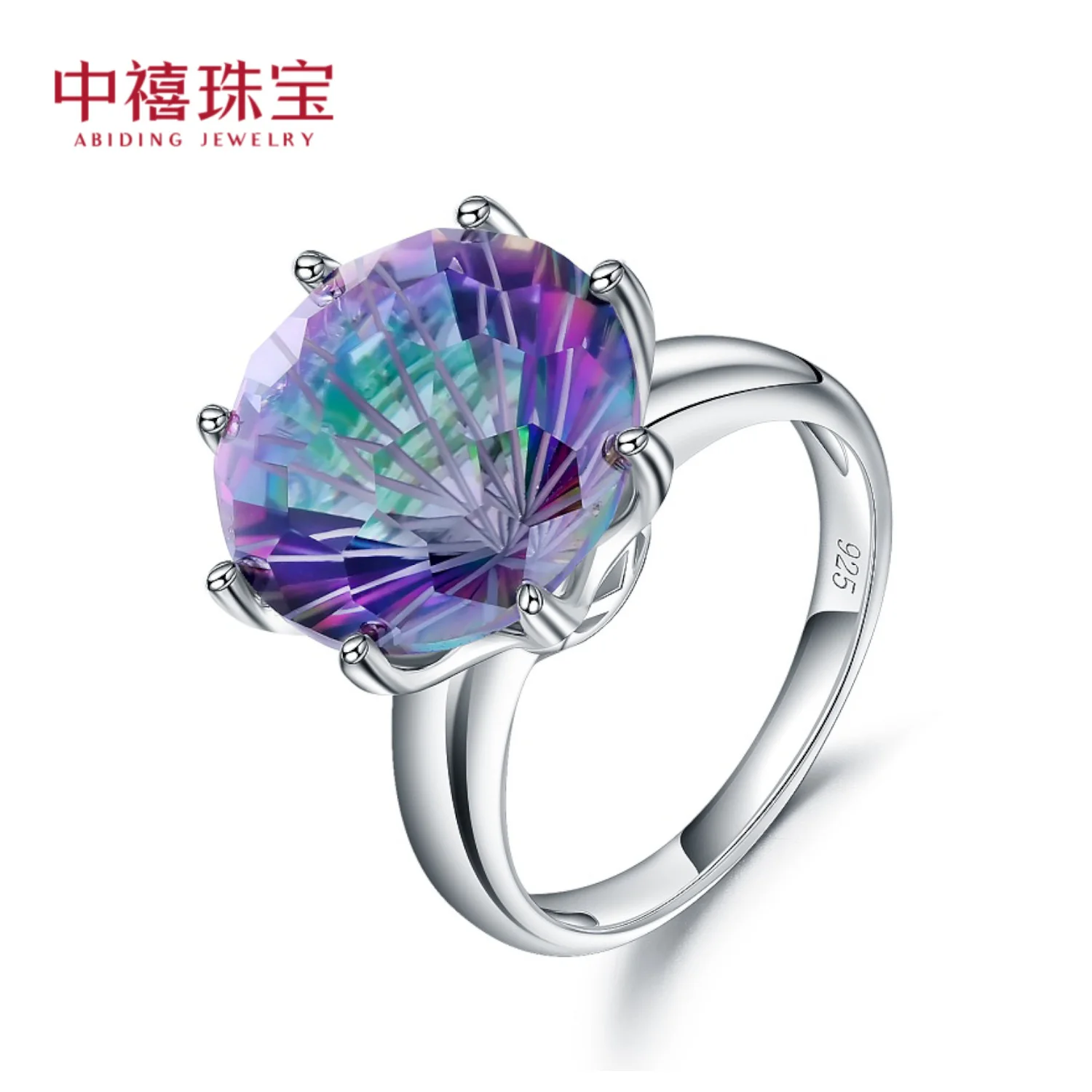 brand genuine Luxury real jewels Luxurious 14 * 14mm Fashion Premium Sense s925 Silver Inlaid Colorful Crystal Ring high quality