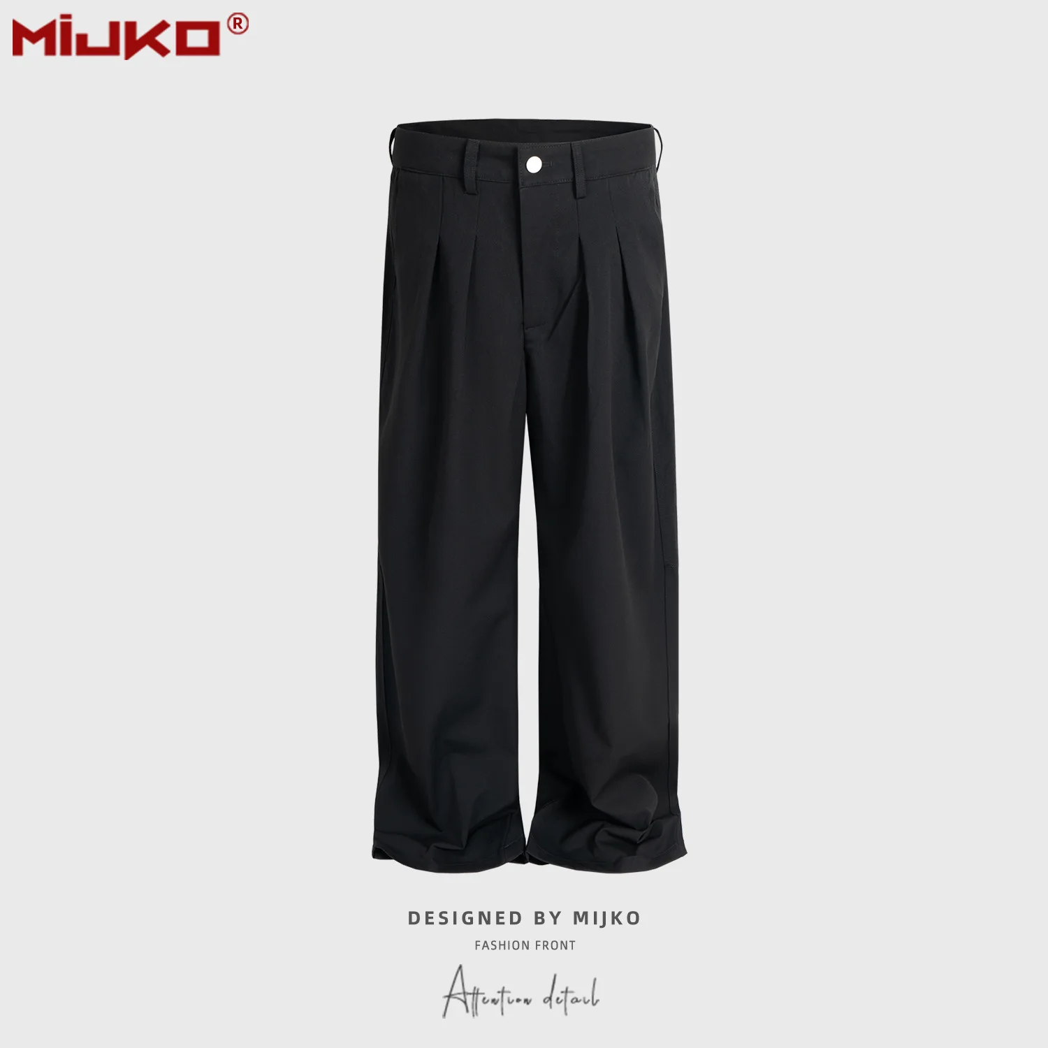 MIJKO للجنسين بنطال مستقيم الساق مطوي تصميم أسود رمادي مشمش السراويل C912 #