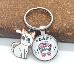 1Piece Mother's Day Jewelry Gifts Cat Mom Keychains for Women Car Key Ring Cute Cat Person Gift Friendship Gift Pet Lover Gift