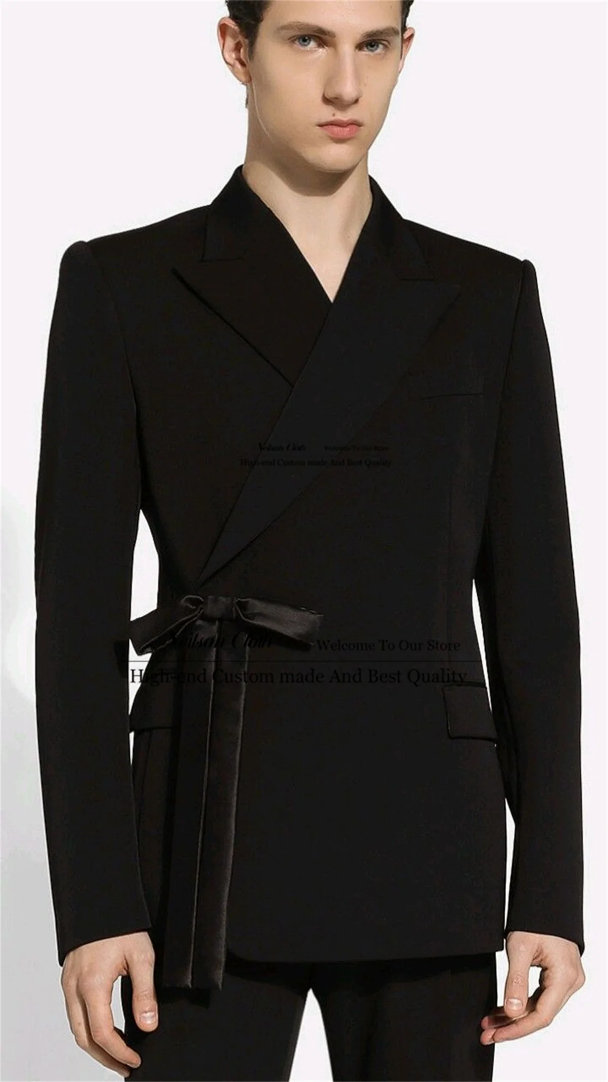 

Black With Belt Male Prom Blazers 2 Pcs Sets Peaked Lapel Groom Wedding Tuxedos Business Customized Slim Fit Costume Homme