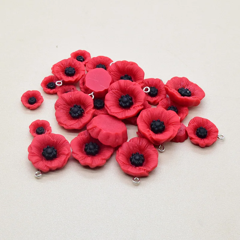 10/20pcs 12/15/22mm Poppy Flower Resin Charms Anzac Day Jewlery Charms Diy Earring Barcelet Keychain Pendant Making F504