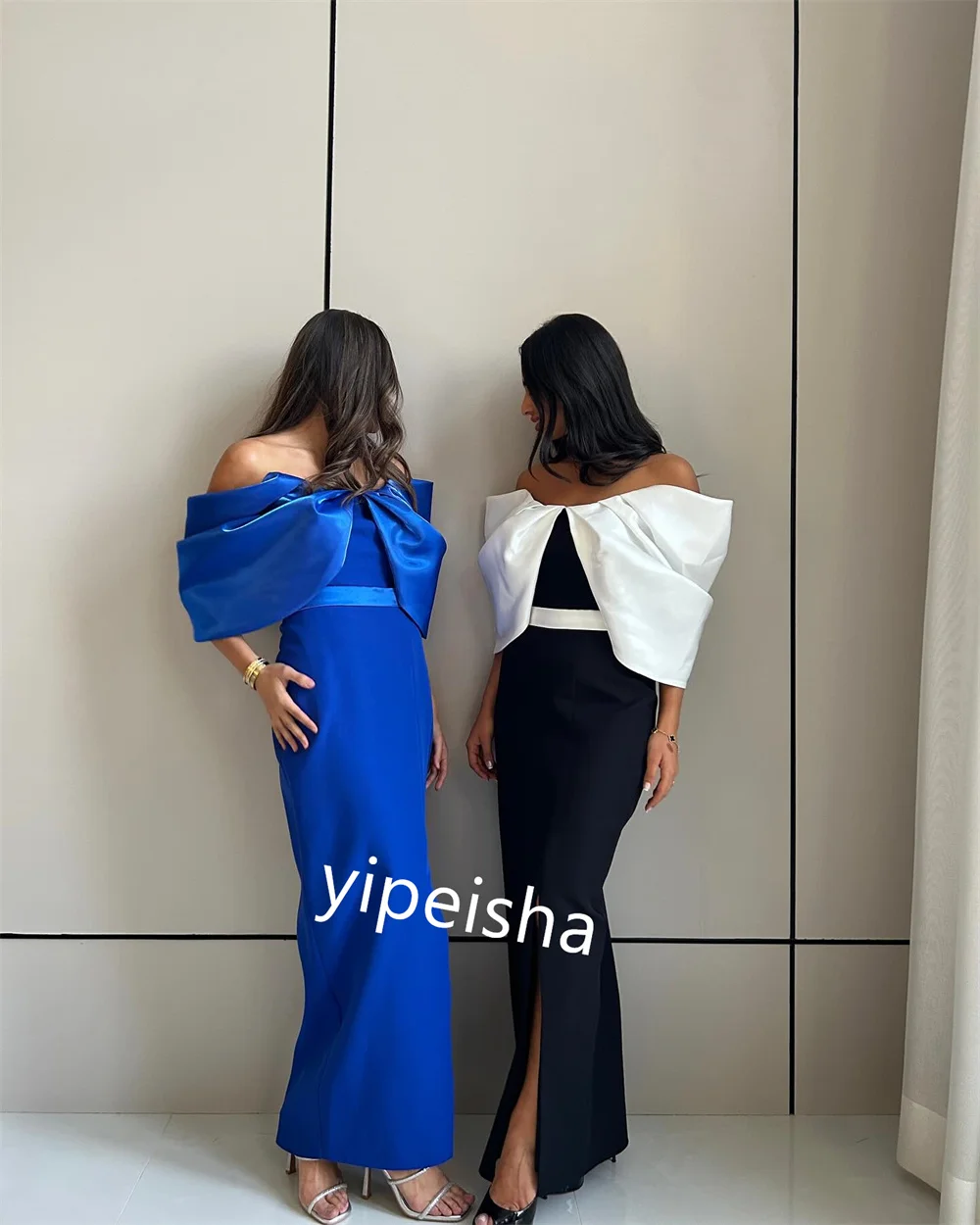  Evening    Jersey Pleat Party Sheath Off-the-shoulder Bespoke Occasion Gown Midi es Saudi Arabia