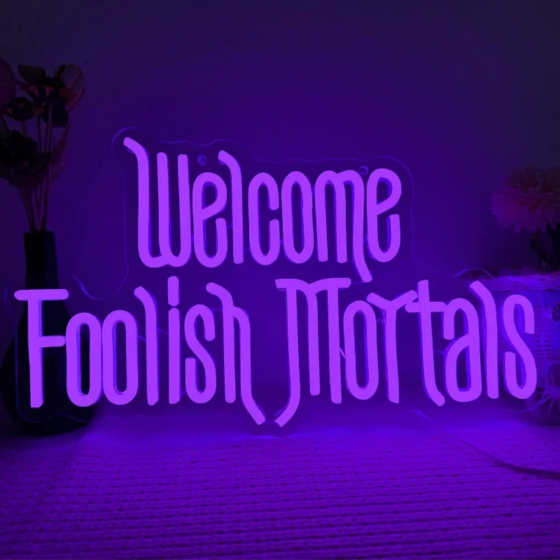 

XM Welcome Foolish Mortals Neon, Adjustable Light Ghost Gothic Haunted House Decoration coffin LED neon for wall decoration