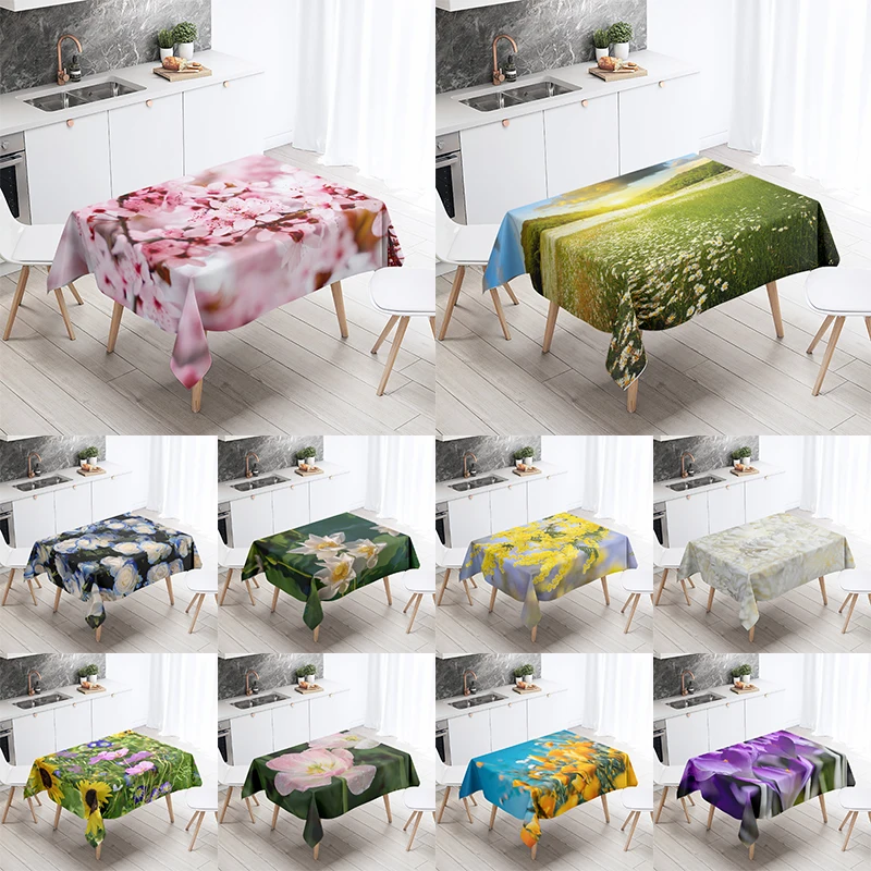 Small Daisy Rose Flower Rectangular Tablecloth Restaurant Banquet Table Cloth Waterproof and Oilproof Kitchen Home Decoration