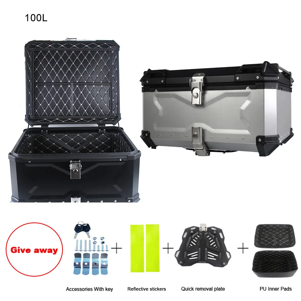 

100L Motorcycle Helmet Box CNC Aluminum Top Tail Rear Luggage Storage Tool Cases Lock Trunk For Yamaha Honda BMW Kawasaki KTM