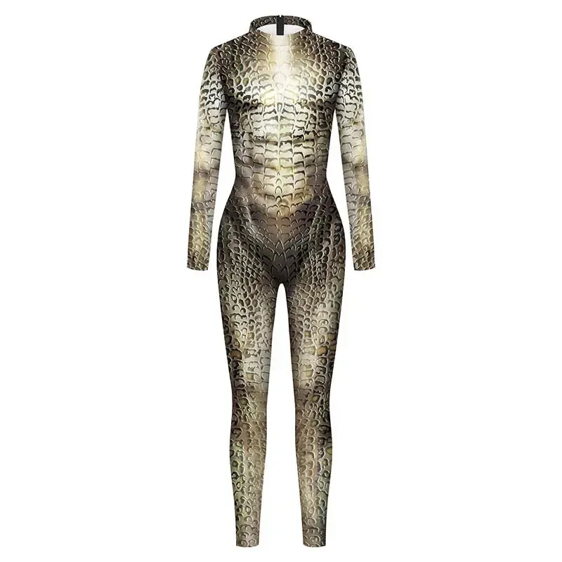

3D Crocodile Printed Cosplay Bodysuit Costume Men Women Snake Skin Pattern Zentai Halloween Party Jumpsuit Performance Su b;4.f'
