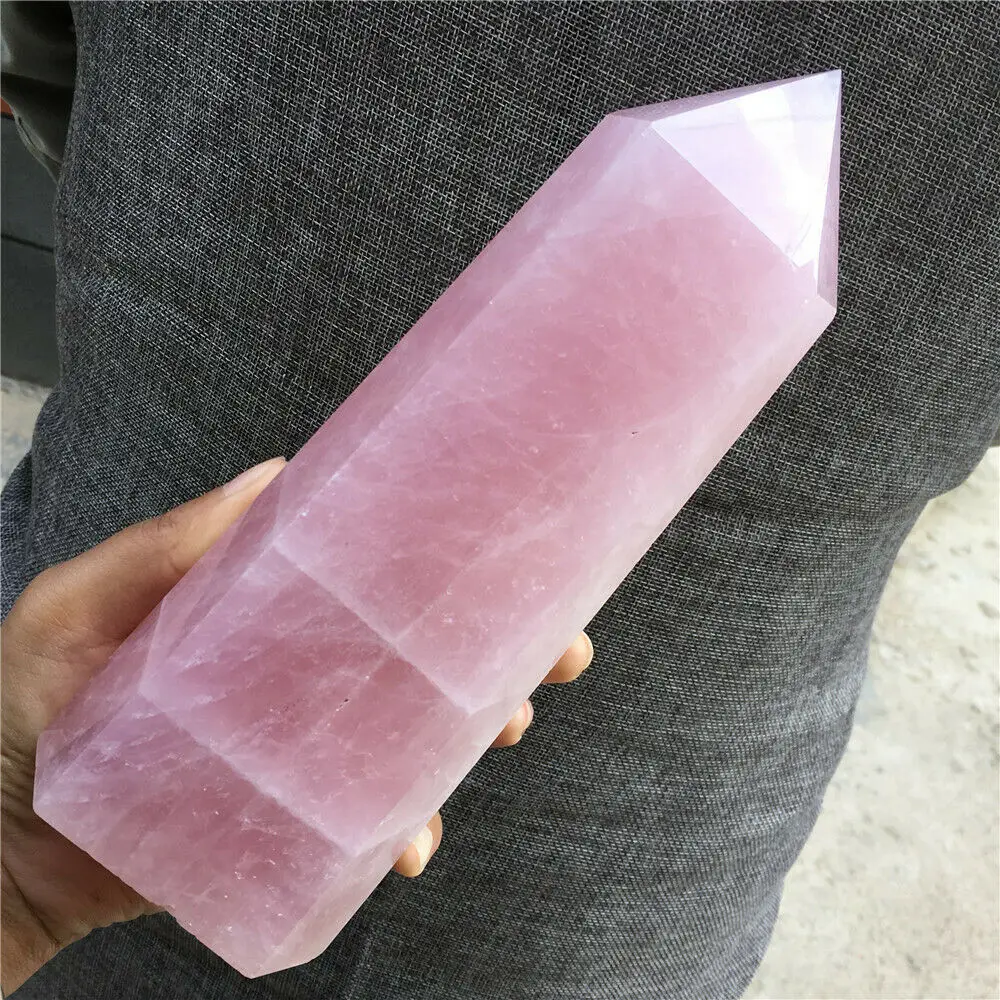 Large Natural Pink Rose Crystal Obelisk Wand Point Healing