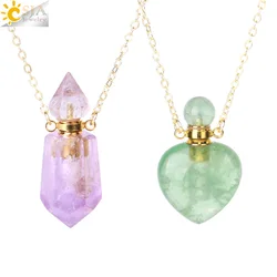 CSJA Natural Crystal Stone Perfume Bottle Necklace Reiki Amethysts Essential Oil Diffuser Pendant Trendy Jewelry for Women H052