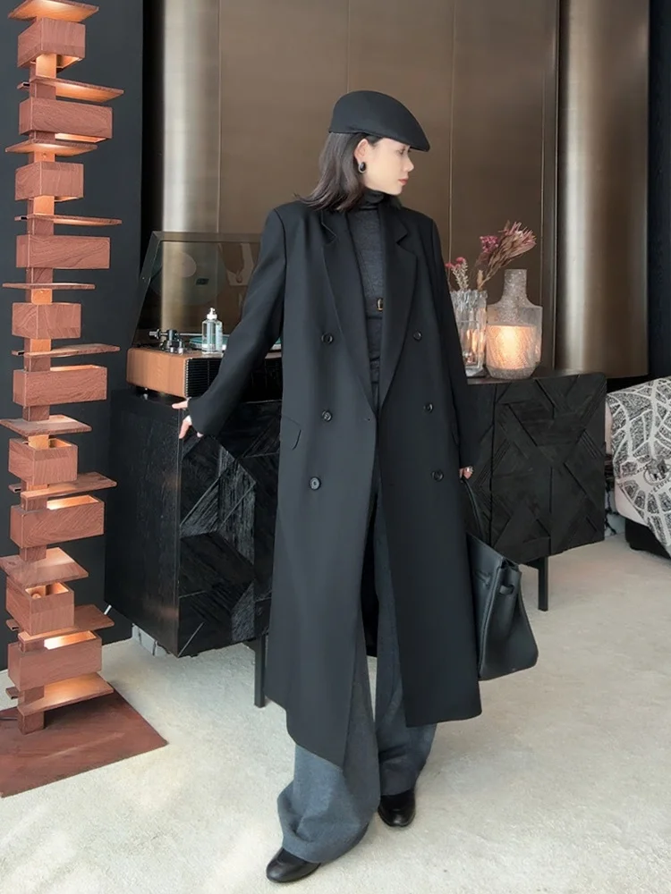 

the Meng Beautiful Merino Wool Faion Wide oulder Suit Coat Women's Autumn Casual Straight Cut Long Sve Double Breasted