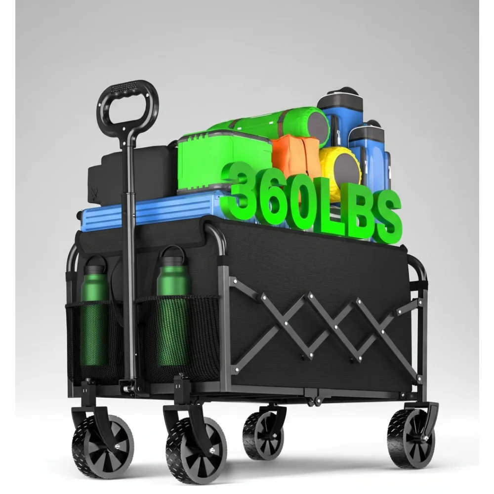 

Foldable Wagon Cart with Wheels - Portable Utility Cart for Camping, Shopping, Garden & Outdoor Activities