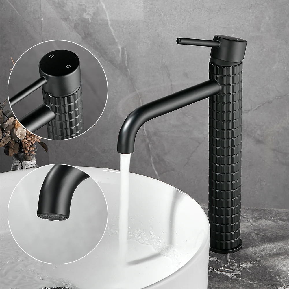 Brass black bathroom basin faucet diamond single handle design high-end hotel cold and hot dual control basin high & low faucet