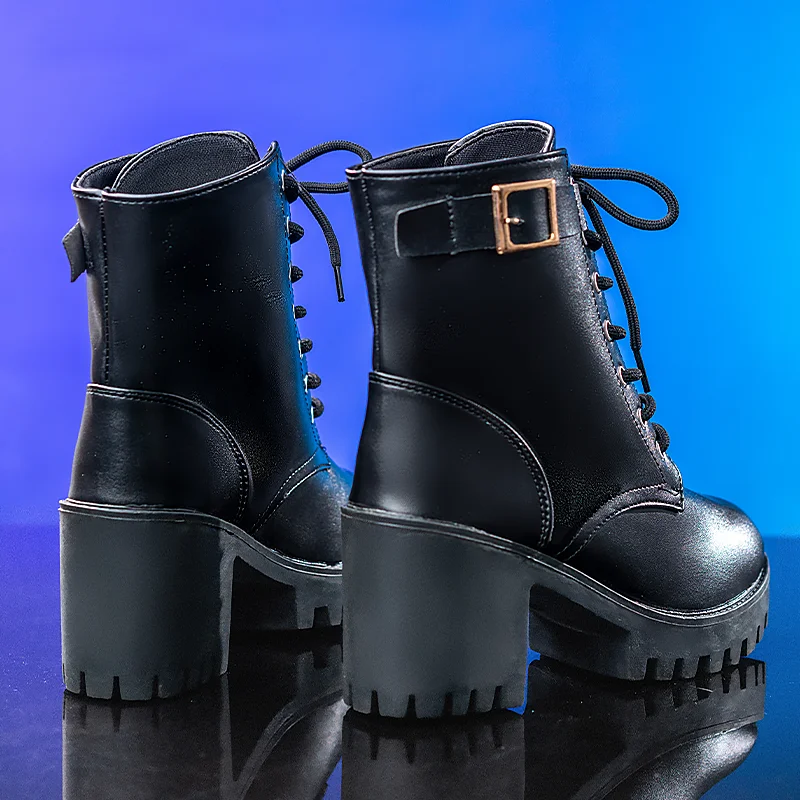 Customize GongSunli Cosplay Black Waterproof Platform High Heels Shoes Martin Short Boots