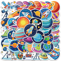 50pcs Cute Cartoon Outer Space Plants Rockets Stickers Vinyl Laptop Decals Luggage Guitar Phone Bike Car Waterproof Graffiti