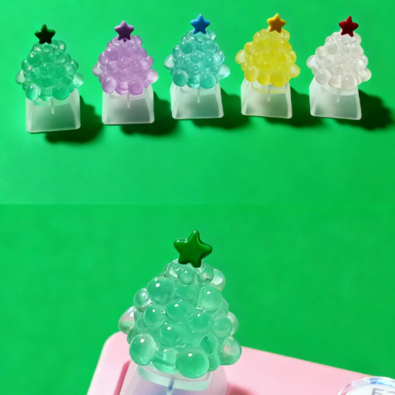 Christmas Keycaps Handmade Transparent Ice R4 Profile Cross switch Mechanical Keyboard Caps For Gaming DIY Holiday Custom