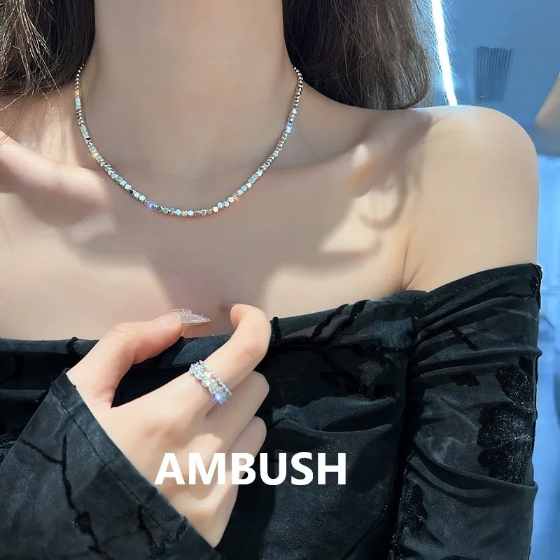 Xichuan Shizi AMBUSH necklace s925 sterling silver, silver, plain chain, bracelet, small square sieve, Valentine's Day gift