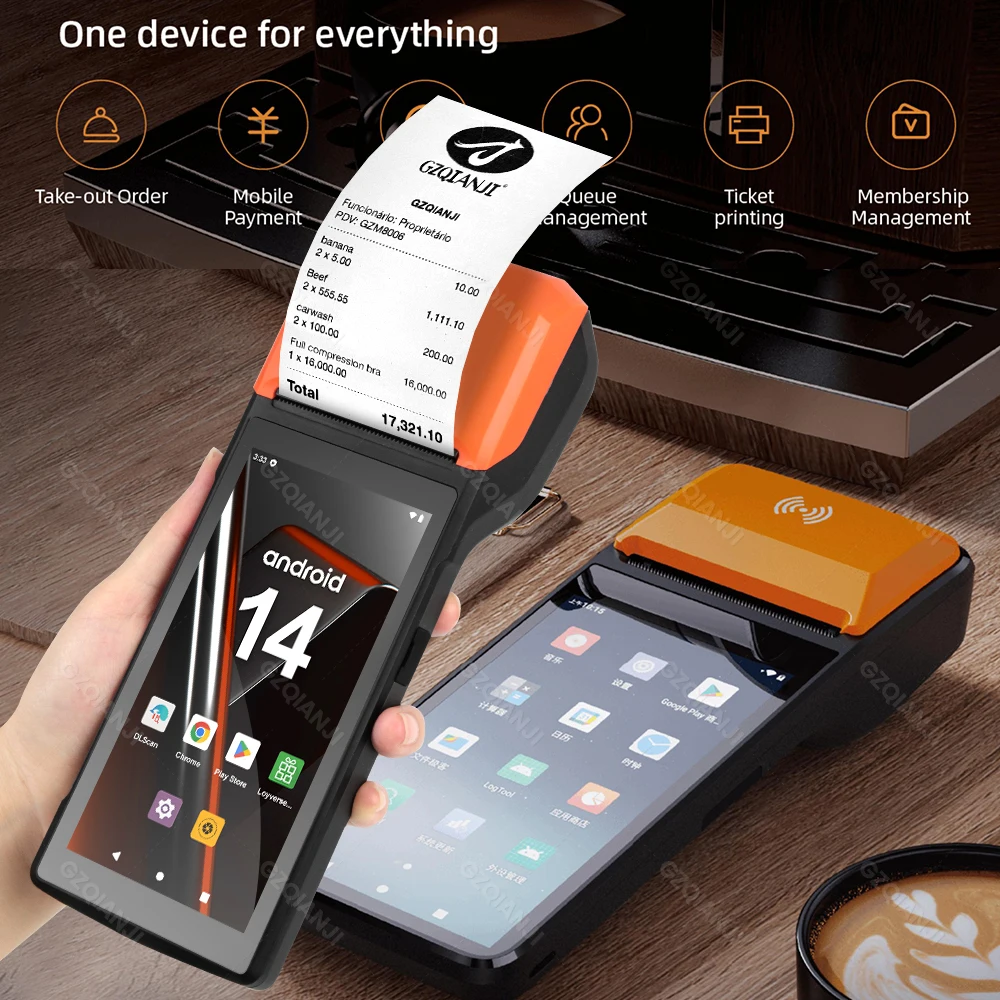 New 4G Android 13 POS PDA Terminal 1D 2D Barcode Scanner Reader built-in Thermal Receipt Bill Printer Handheld Wifi NFC Loyverse