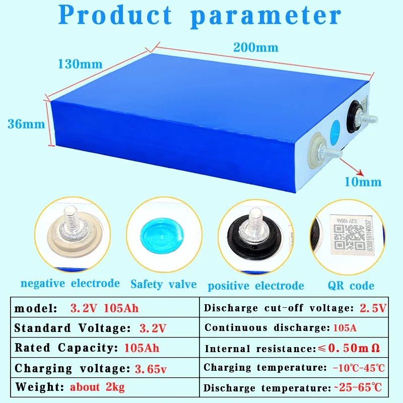 1-4 SZTUK Nowy akumulator LiFePO4 3.2V 105Ah 3C Rozładowanie do akumulatorów 12V 24V 48V Solar Storage Hovercraft E-car DIY
