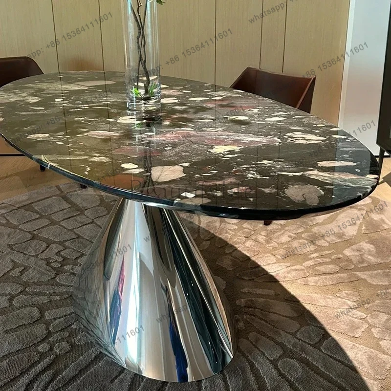 

09 moonlight starry luxury stone dining table high-end custom light luxury marble rectangular household dining table