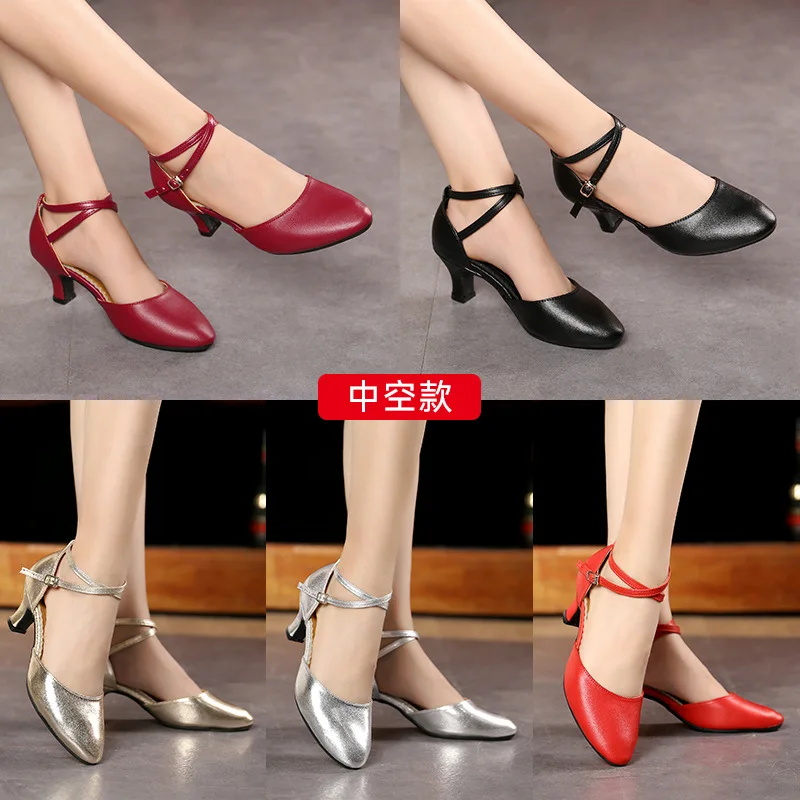 Chaussures de danse professionnelles en cuir véritable pour femmes, talons hauts modernes, chaussures de danse latine et de salon, tango et salsa