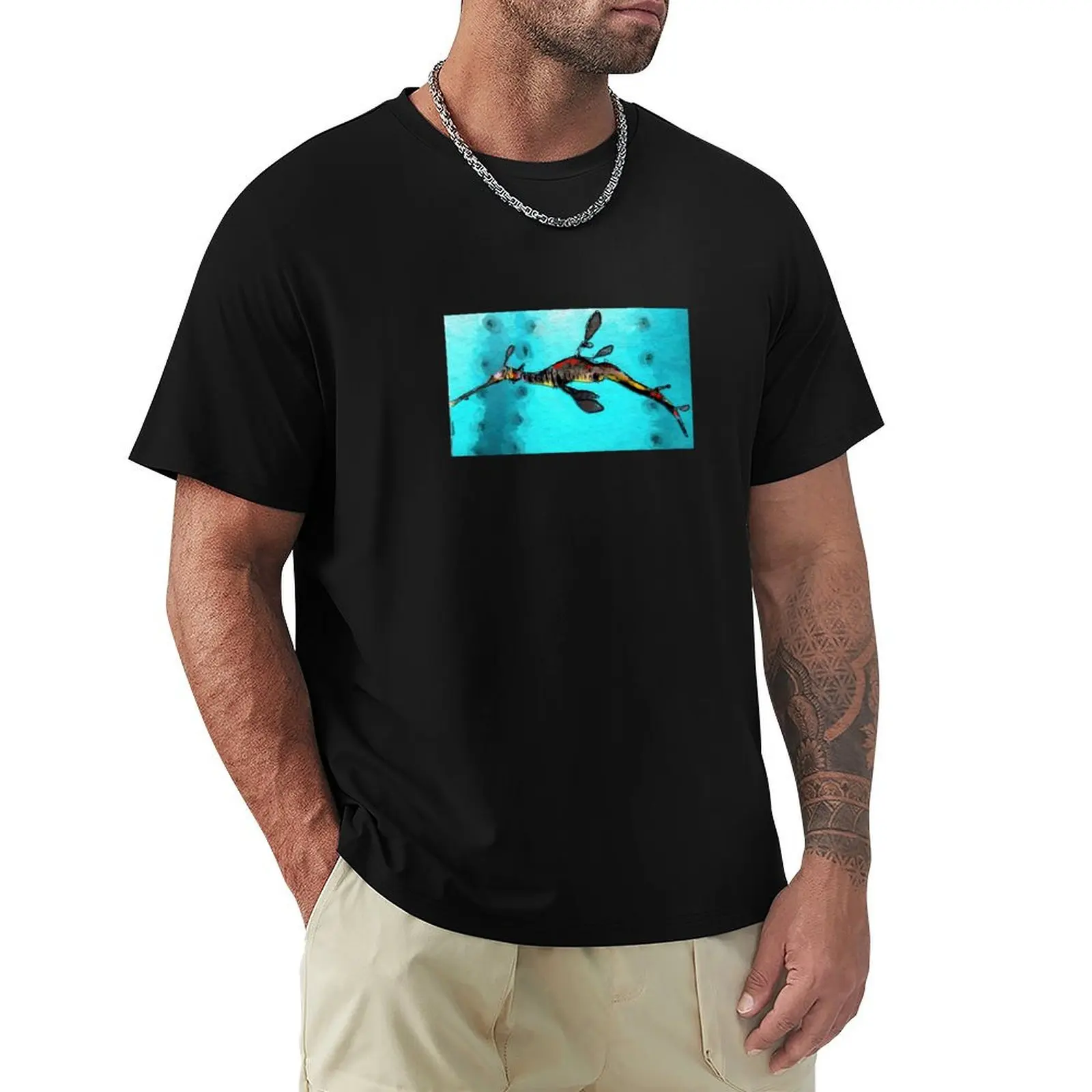

Diving Seahorse Star Art T-Shirt Soft Casual Short Sleeve Cotton Tee