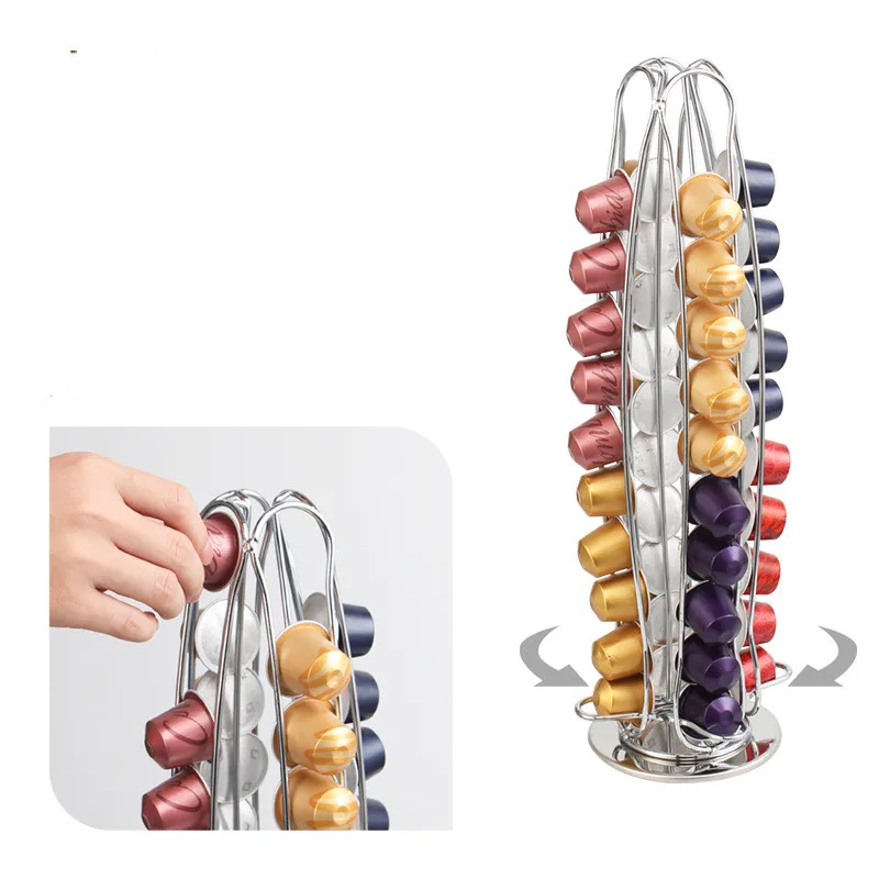 Black/Silvery/Gold Coffee Capsule Storage Rack For Nespresso Original Capsules Display Metal Stand Rotatable kitchen Holders