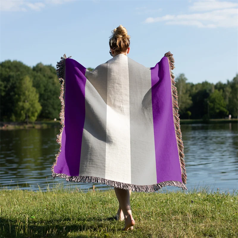 Gaslight Gatekeep Girlboss Greysexual Pride Flag LGBT Rainbow Jacquard Fringed Woven Throw Blanket