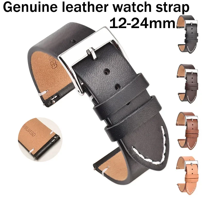 

Genuine Leather Watch Strap 12mm 14mm 16mm 18mm 20mm 22mm 24mm Universal Cowhide Watch Band Quick Release Wrist Bracelet Belt