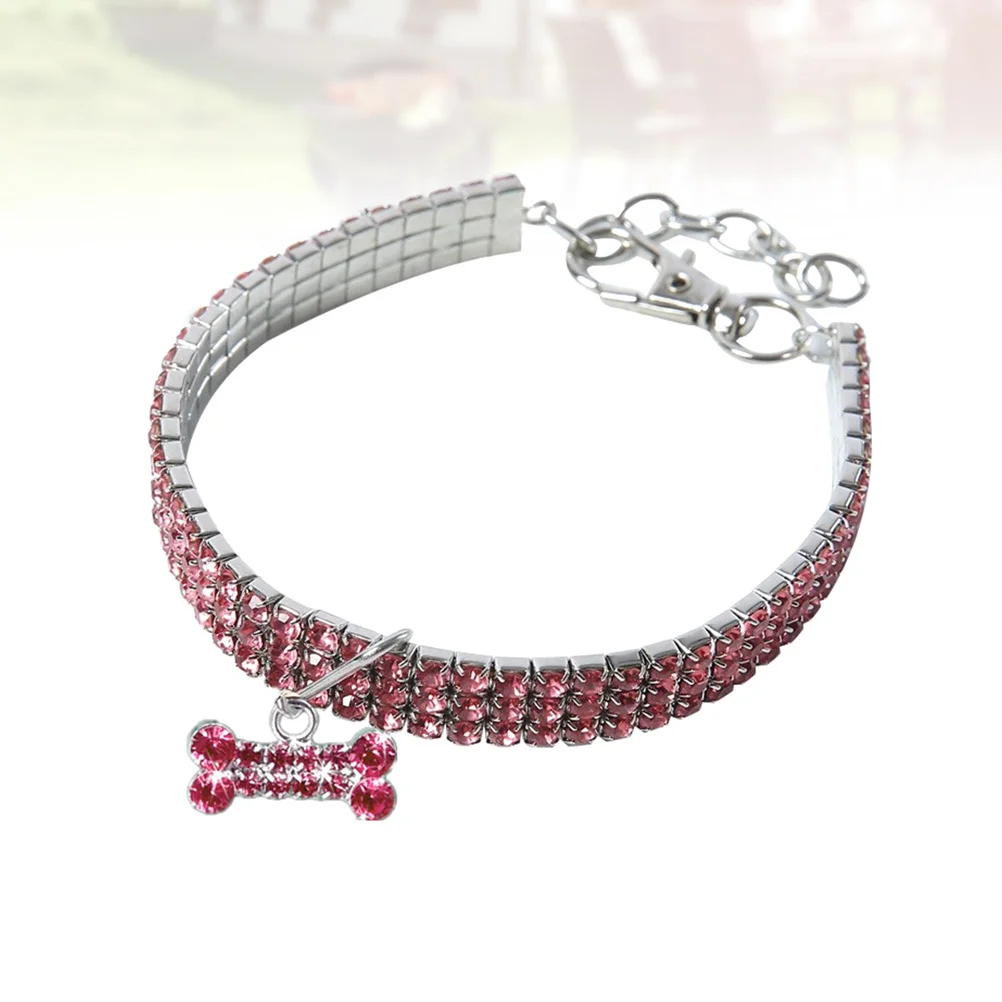 

1Pcs Rhinestone Pet Collar Pink Size S Elastic Dog Cat Necklace Bone Pendant Cute Neckchain Puppy Suppllies Fashion Accessories