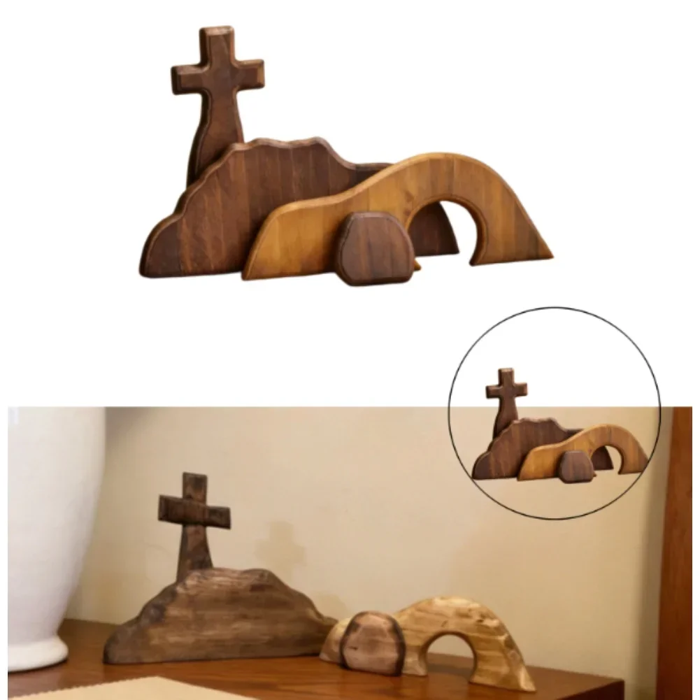 Décoration de scène de Pâques en bois, figurine du Christ ressuscité, décoration pour la maison, le jardin, ensemble de décoration de scène de résurrection de Pâques en bois