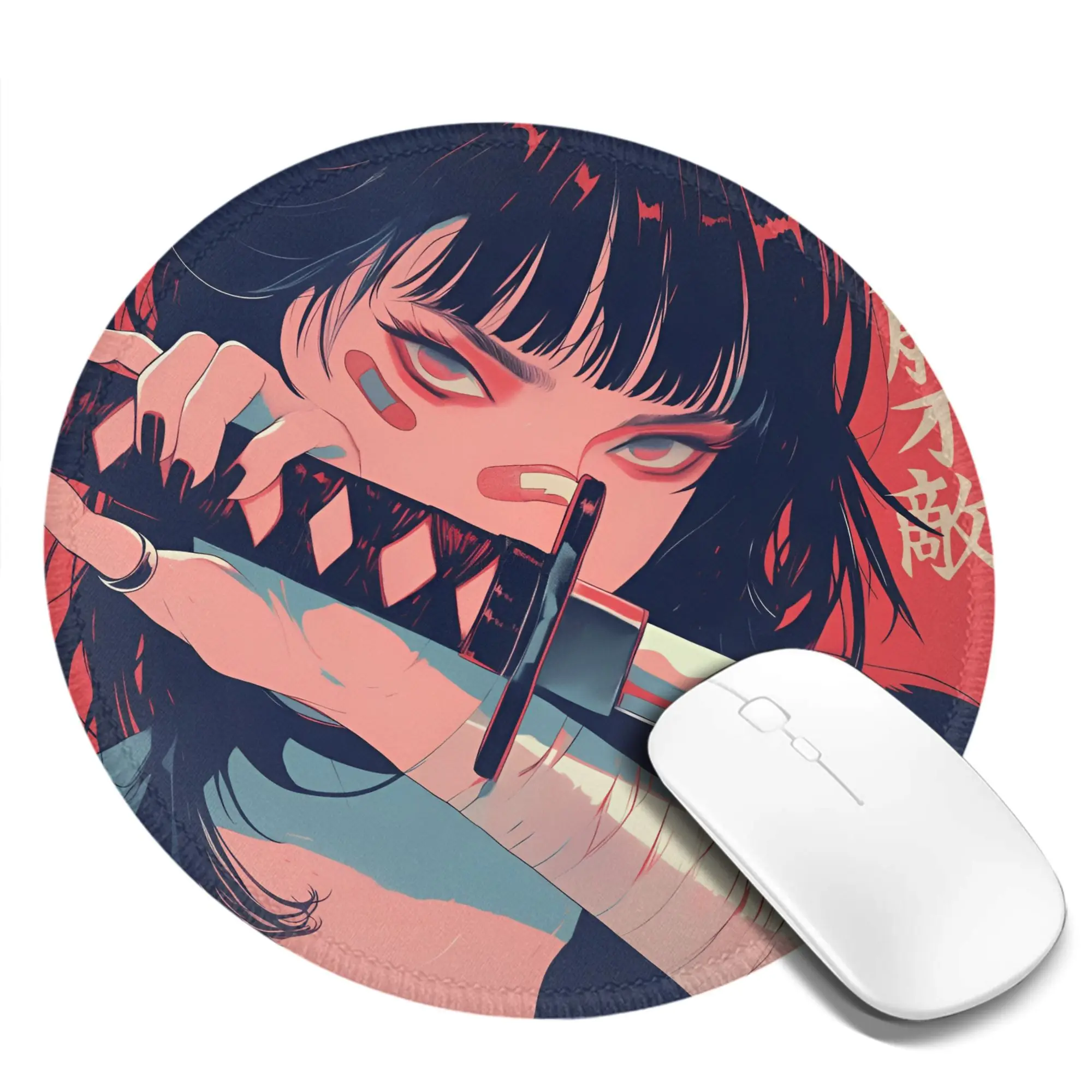 

Японский Oni Mask Girl Круглый коврик для мыши Аниме Красочный резиновый игровой коврик для мыши для ноутбука MacBook Комфортный узор Коврики для мыши