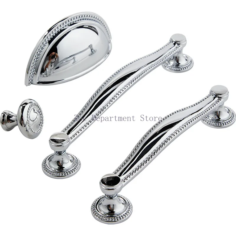 French light luxury silver bright chrome solid brass cabinet door handle modern simple high-end shell cabinet drawer handle