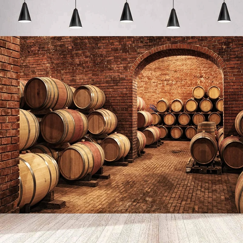 Photography Backdrop Underground Wine Cellar Wine Barrels Vintage Brick Floor Bar Club Background Wall Poster Banner Decor