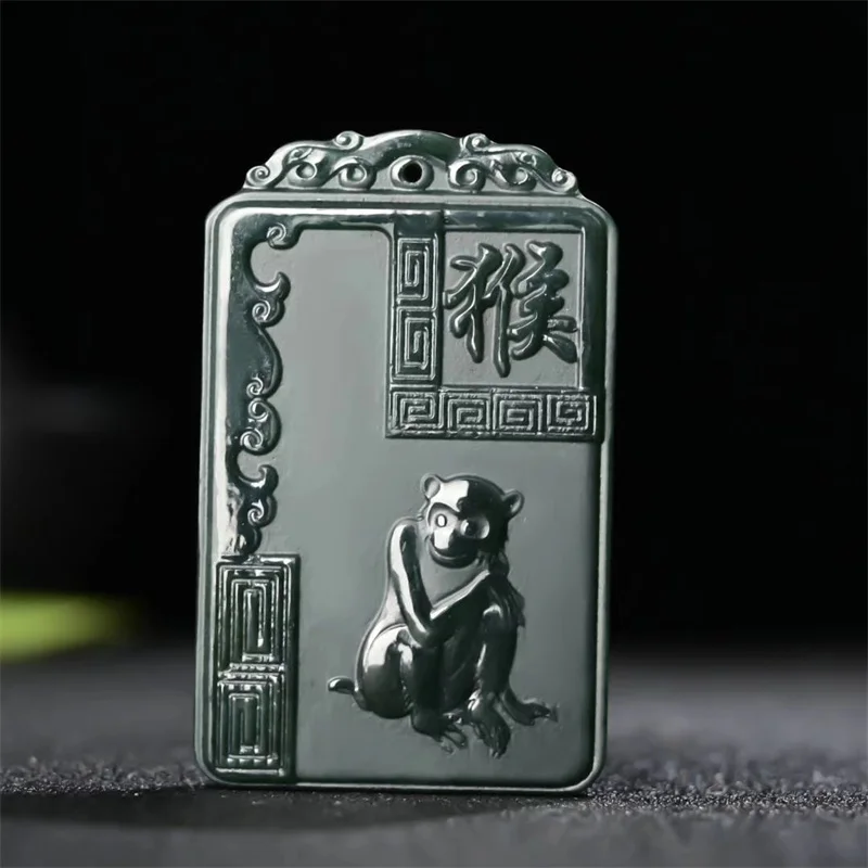 

Hot Selling Hand-carve Cyan Jade Zodiac Monkey Buddha Statue Necklace Pendant Fashion Jewelry Accessories Men Women Luck Gifts