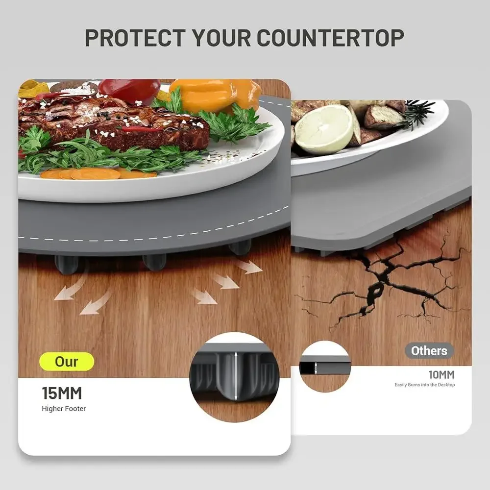 Electric Food Warming Mat Foldable Heating Tray 6 Temp Settings Fast Heating Anti-Scald Nano Silicone 4 Hour Auto Off Child Lock