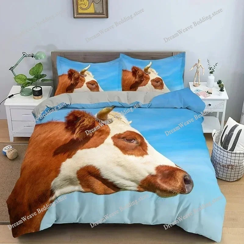 

3D Cows Duvet Cover Set Animals Black White Milk Cows King Queen Size Polyester Comforter Cover for Boys Girls Kids Bedding Set9
