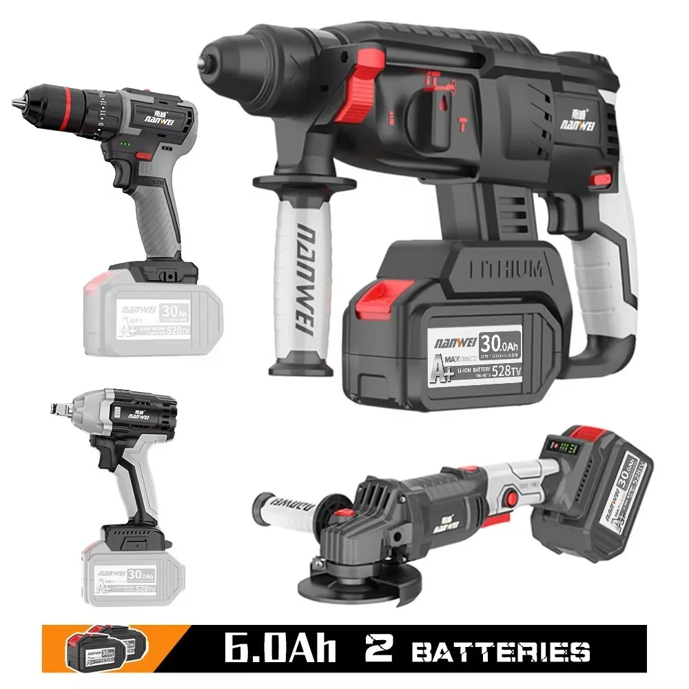 Cordless 4pcs Power Tool Combo Kit with 2 Batteries Brushless Drill Driver Set for Home DIY and Woodworking Projects