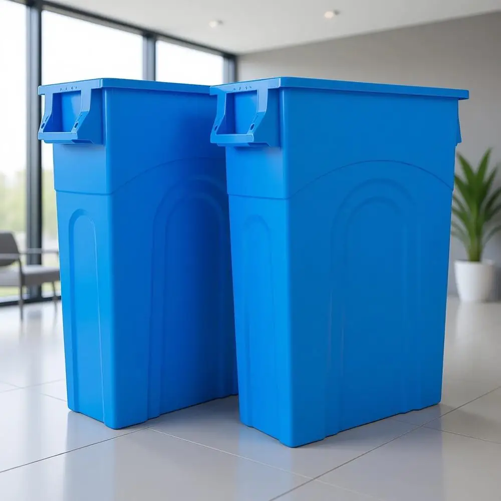 

Slim 23-Gallon Recycling Bin for Indoor or Outdoor Use, Easy Bag Removal, Recycle Plastics and Blue Containers
