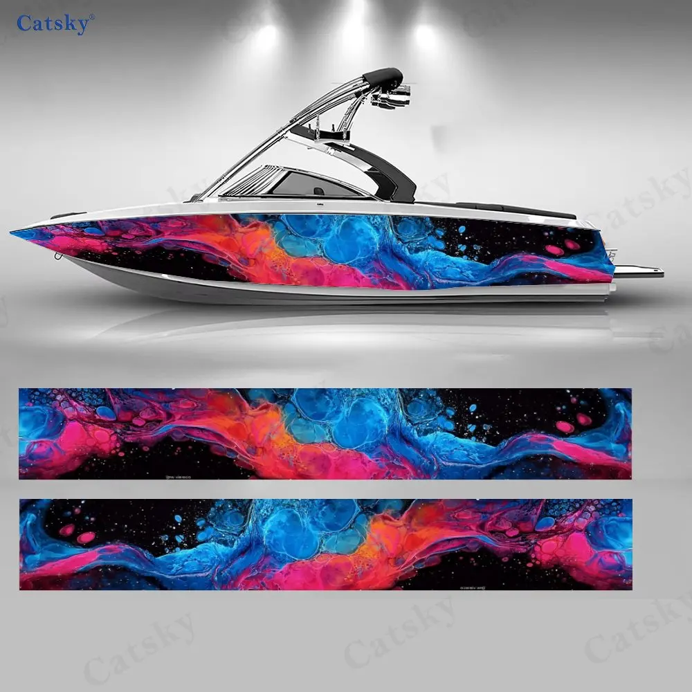 

Наклейки на корпус лодки с эффектом жидкого искусства, 2 шт., яркий розово-синий вихревой дизайн для водного транспорта, премиум-винил, устойчивый к погодным условиям