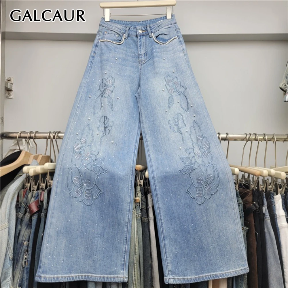 GALCAUR الصلبة تقسم التطريز السراويل الإناث عالية الخصر فضفاض المرقعة الخرز الشارع الشهير سراويل نسائية الخريف الاسلوب المناسب #1