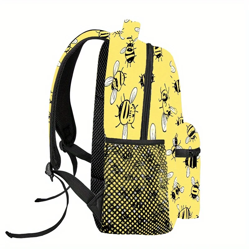 Cartoon Bumblebee Filling Pattern Backpacks Customizable Lightweight Adjustable Straps Zipper Closure Suitable for Travel Gym
