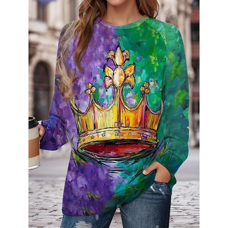 T-shirt a maniche lunghe con stampa 3d a tema carnevale autunnale Abbigliamento da donna T-shirt a maniche lunghe Moda Top oversize Tees Donna