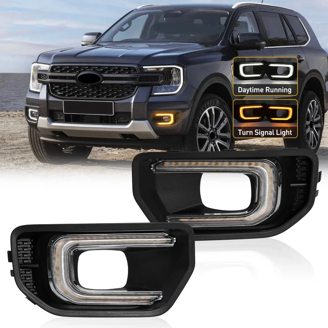 

For Ford Ranger T9 XL XLT SPORT Platinum Car LED Daytime Running Light For Ford Ranger Wildtrak 2022 2023 Turn Signal Fog Lamp