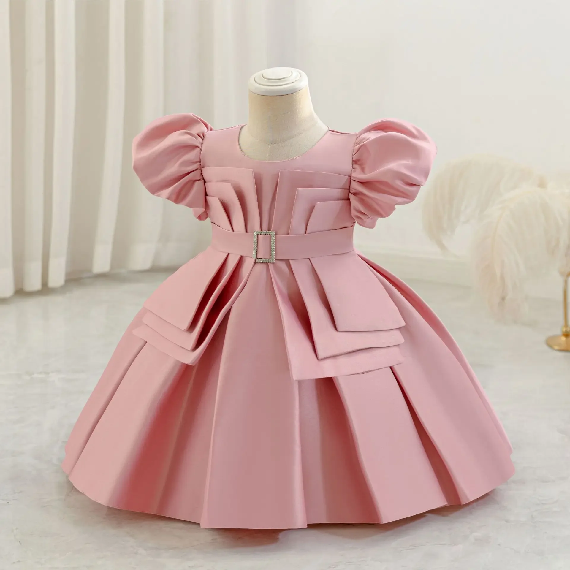 Baby Girl 1 Year Birthday Princess Party Dress Children Kids Satin Holiday Costume Newborn Casual Dresses 6M-4Y
