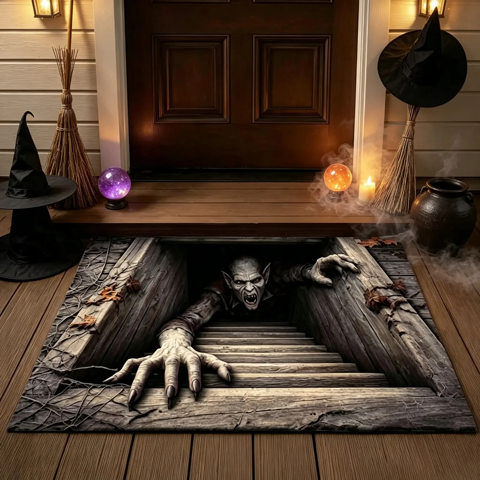 3D Halloween Horror Welcome Mat Illusion-Rug Non-Slip Washable Rug For Living Room Halloween Decor Gifts
