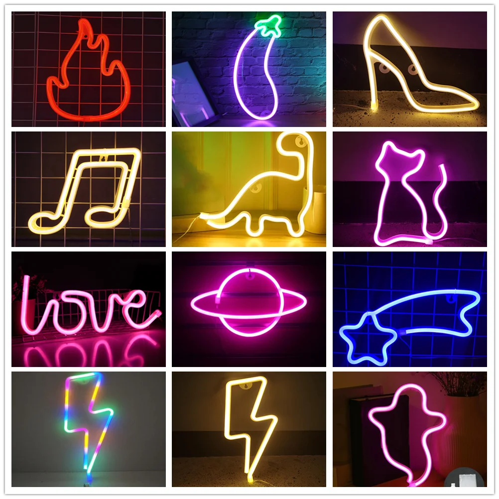 Neon Led Verlichting Teken Planeet Ster Kat Fire Neon Licht Liefde Cloud Dinosaurus Neon Borden Voor Room Home Decor Party wandlamp