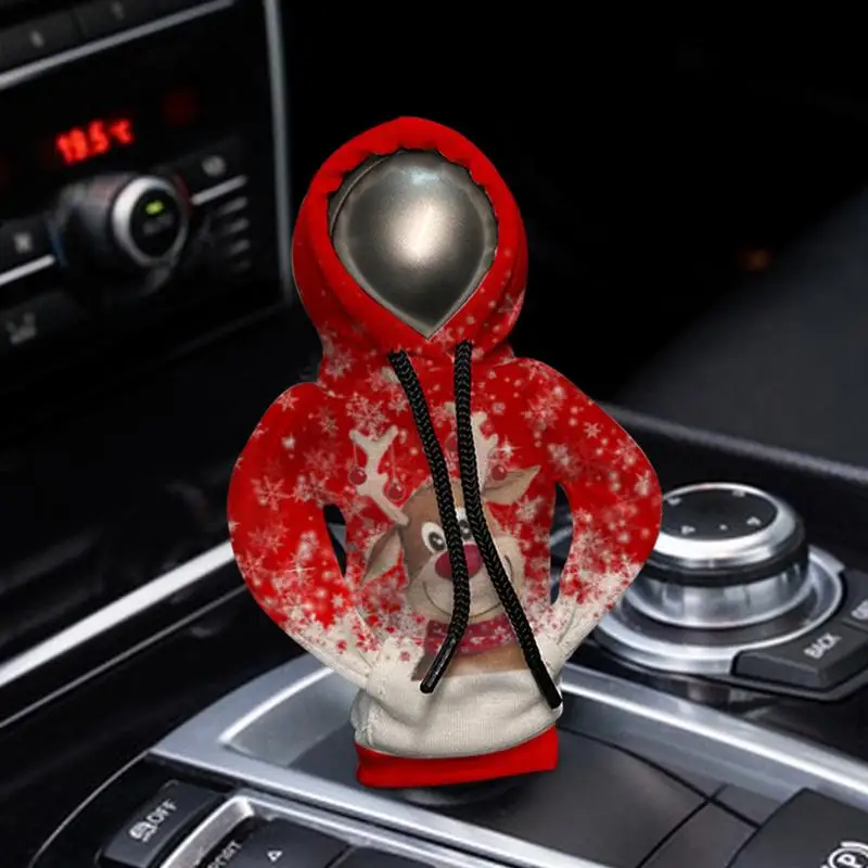 Christmas Pattern Gear Shift Knob Hoodie Change Speed Lever Sweatshirt Car Gear Shift Cover Hoodie Car Gear-box Hood