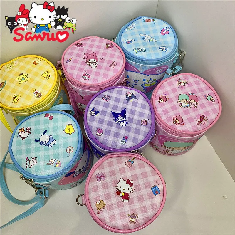 MINISO Melody Kuromi Hello Kitty Cinnamoroll Pochacco Waterproof Cylindrical Crossbody Bag Cylindrical Travel Storage Backpack