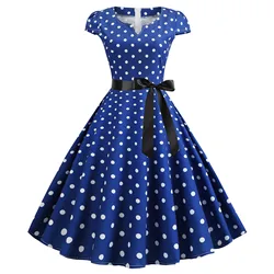 Woman Retro Dresses Audrey Hepburn 1950s 60s Rockabilly Polka Dot Printed Bowknot Pinup Ball Gown Party Dress Robe Vestidos